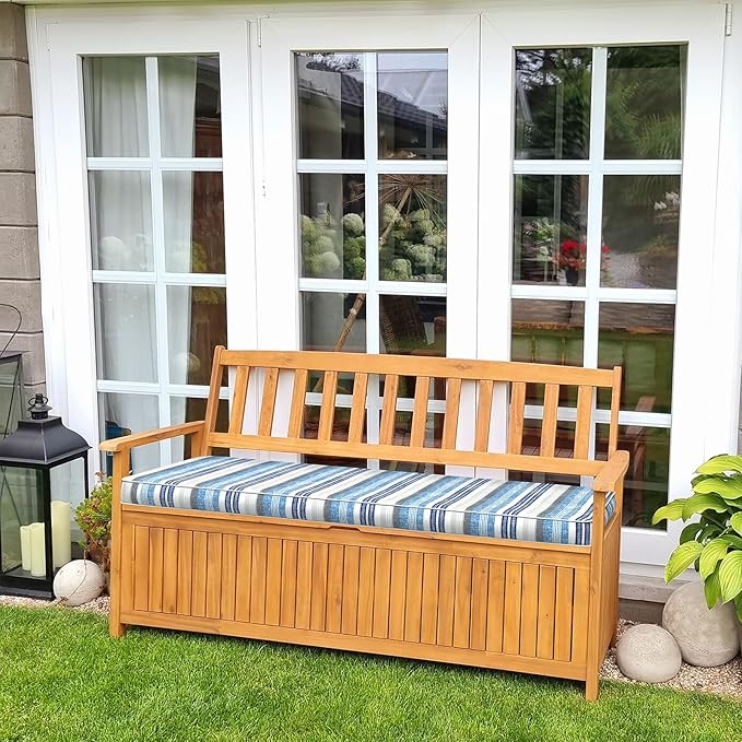 Outdoor Bench Cushion, Patio Furniture Cushion 48 x 18 x 3 Inch, Water Resistant Garden Sofa Swing Pad Settee Loveseat Couch Replacement Cushion, 1 Pack, Stripe Layered Blue