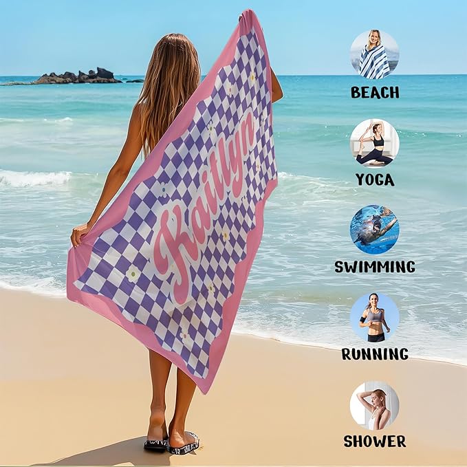 JML Personalized Beach Towel with Name, Custom Flower Beach Towel, Customized Microfiber Pool Towel, Quick Dry & Absorbent Swim Towel for Adult,Anniversary, Birthday, Summer Holiday,Vacation