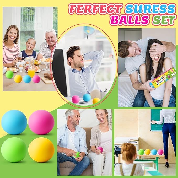 Stress Balls 4 Pack for Adults and Kids, Color Changing Squeeze Toys, Sensory Toys for Kids with Autism, Squishy Fidget Toys for Stress and Anxiety Relief, Prize for Classroom