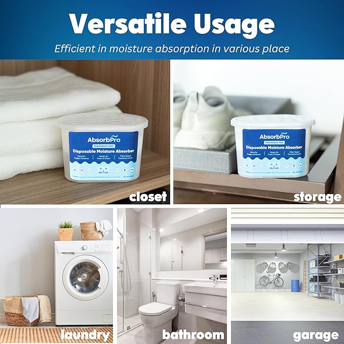 Moisture Absorber Tub Fragrance Free - 6-Pack - 10.5 oz Unscented Disposable Odor Eliminator Box & Dehumidifier for Garage, Home, Kitchen, Bedroom, Bathroom, Closet, Cars, and Boats