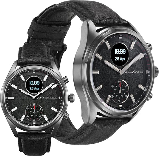 pininfarina Hybrid Sintesi Smart Watch, Heart Rate Monitoring, Fitness Tracker, Genuine Leather Strap, Sleep Monitoring, GPS Tracker, 30-Day Battery Life, Android & Apple Compatible