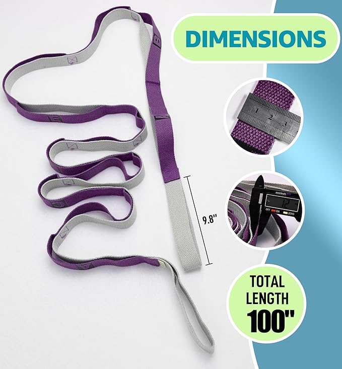 HiRui Stretching Strap Yoga Strap with Door Anchor, 14-Loops Non-Elastic Stretch Straps for Physical Therapy, Pilates, Dance, Gymnastics | Stretch Band with Workout Guide for Women & Men