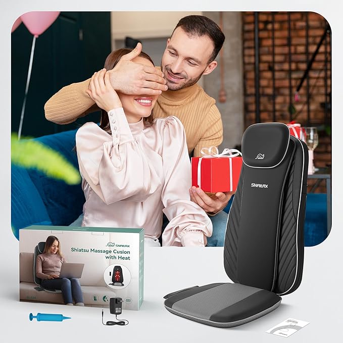 Snailax Back Massager with Soothing Heat, Upgraded Electric Deep Tissue Kneading Full Body Massage Chair for Back Pain, Home, Office Use, Gifts for Men, Women