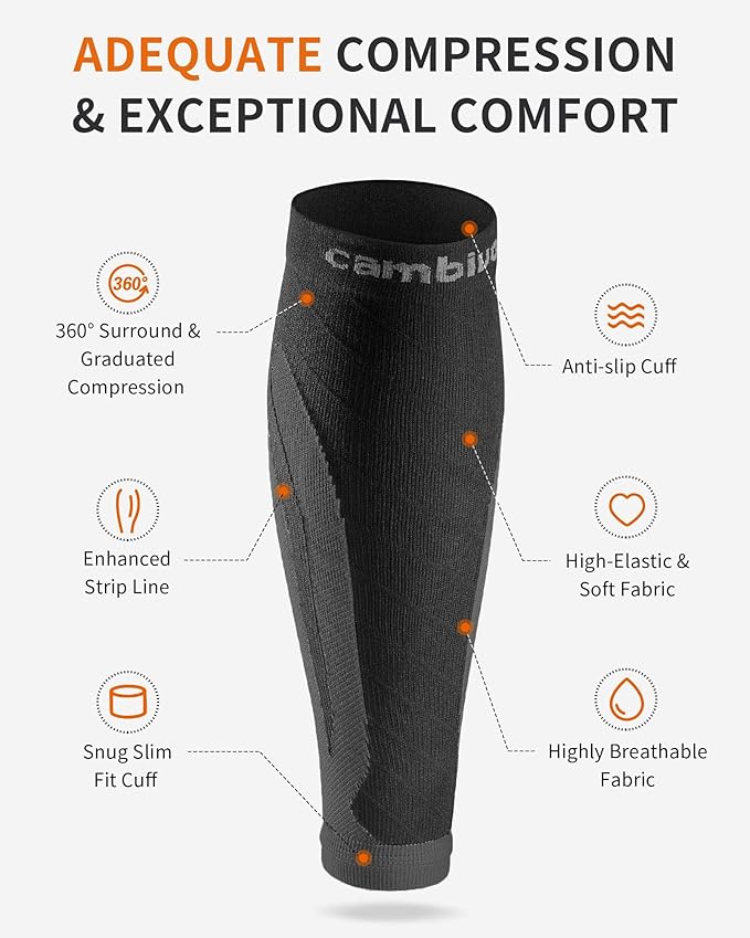 CAMBIVO 3 Pairs Calf Compression Sleeves for Men & Women – Footless Compression Socks for Shin Splints, Pain Relief, Varicose Veins – Leg Support for Running, Travel, Fitness, Nursing
