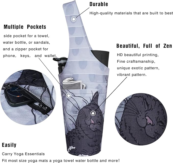 Fashion Printed Yoga Mat Bag with Large Side Pocket & Zipper Pocket Long Tote Yoga Bag Fit Most Size Mats - Holds More Yoga Accessories