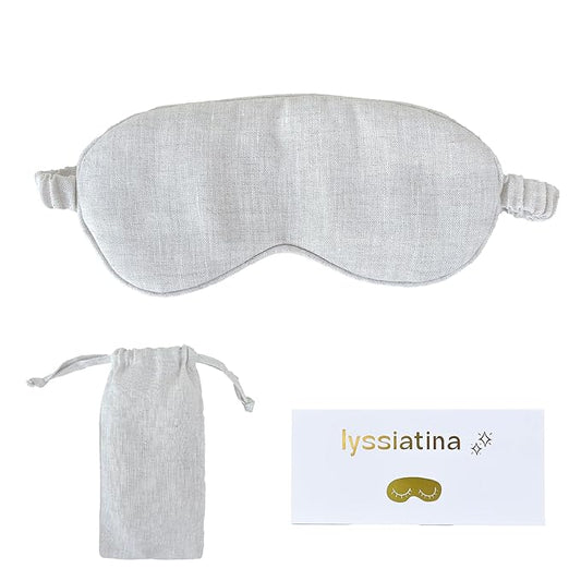Sleep Mask Pure Linen Eye Mask, with Elastic Band,Comfort Sleeping Shade for Nighttime Sleeping, Traveling & Napping,Side Sleeper Eye Cover Cooling with Travel Bag Gift Package(Natural)