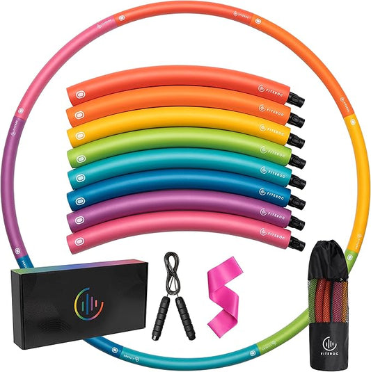 Weighted Hula Hoop for Adults - 2.8lb Detachable Exercise Hoop - Fun & Portable Fitness Circle with Jump Rope, Resistance Band & Carry Bag