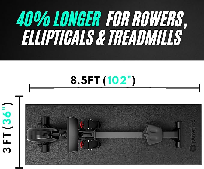 Powr Labs Rowing Machine Mat, Treadmill Mat for Carpet & Hardwood Floors - Rower Mat for Hydrow, Concept 2, Peloton Rower, Exercise Equipment, Gym Equipment