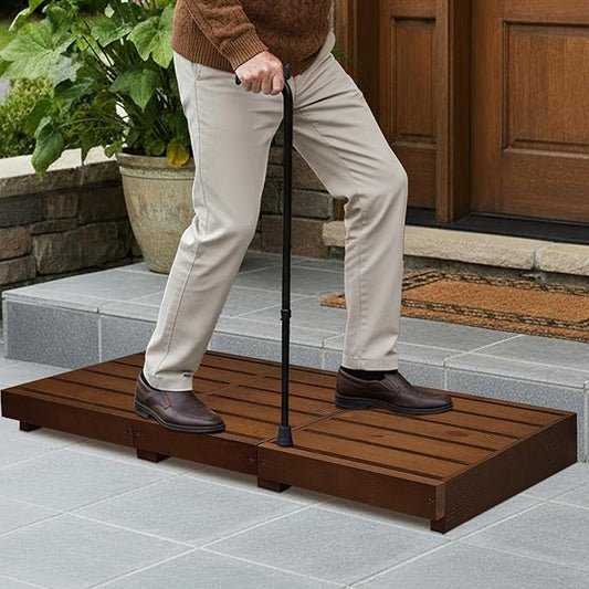 Outdoor Steps 3.5'' Height, Wooden Step Platform 35” Length, Step Stool with Non Slip Pads, Step Stools for Bed, Wooden Platform for Bathroom, Kitchen, Bed, Dark Brown