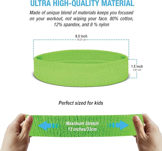 Suddora Sweatbands for Kids, Moisture Wicking 2 Wristbands and 1 Headband Set, Soft and Skin-Friendly Fabric, Moisture-Wicking Athletic Sweat Bands for Basketball, Baseball, Soccer