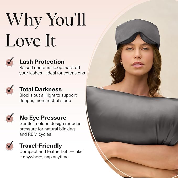 Kitsch Contour Pillow Eye Mask – Softer Than Silk Eye Mask for Sleeping, Blindfold Sleep Masks for Women & Men, No Eye Pressure, Lightweight, Eye Care, Travel Essentials - Charcoal