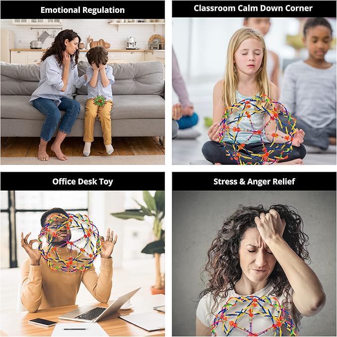 4E's Novelty Expandable Breathing Ball Sphere (4 Pack) Toy for Kids Stress Reliever Fidget Toys for Yoga Anxiety Relaxation Expands from 5.6" to 12"