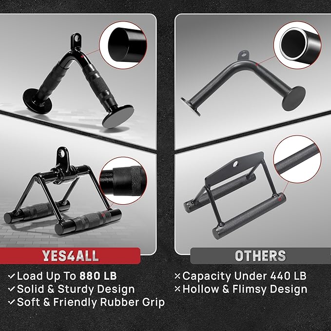 Yes4All Cable Machine Attachment, Row Handles, Tricep Rope, Straight Bar, V Bar, LAT Pulldown Accessories Load 880 LB for Home Gym
