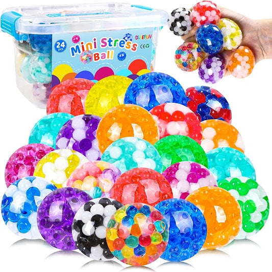 24pcs Mini Stress Balls, Squishy Balls for Adults Stress Relief Squeeze Fidget Balls Set for Party Favors Birthday Goodie Bag Stuffers