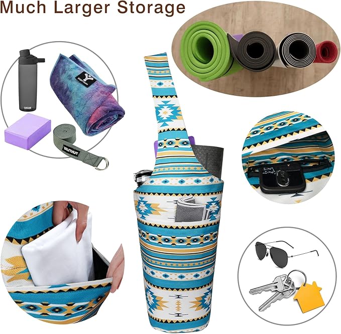 Fashion Printed Yoga Mat Bag with Large Side Pocket & Zipper Pocket Long Tote Yoga Bag Fit Most Size Mats - Holds More Yoga Accessories