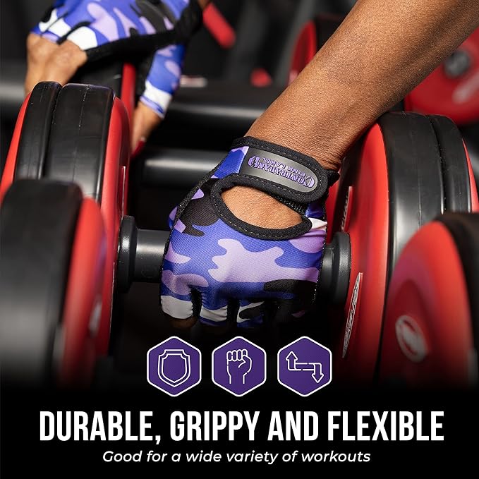 5217 Women's Design Series Camo Print Lifting and Rowing Gloves (Pair) - Lightweight Vegan Medium Padded Microfiber Amara Leather w/Griplock Silicone