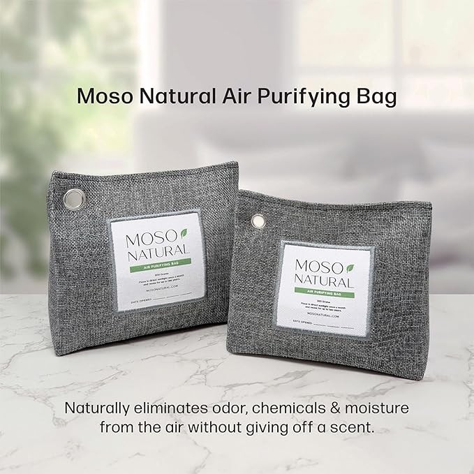 Moso Natural Air Purifying Bag 300g (10.58oz) Premium Bamboo Charcoal Odor Absorber for Home & Pet | Closet Odor Eliminator & Small Room Deodorizer | Charcoal Bags Last 2 Years | Unscented (3 Pack)
