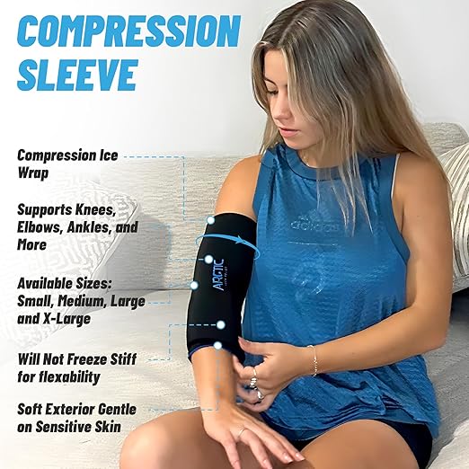 Two Pack - Cold Therapy Compression Ice Sleeve, Knee Ice Pack Wrap for Injuries, Elbow, Quad & Hamstring Relief, Flexible & Reusable Cold Wrap Recovery for Meniscus, ACL, MCL, Ice & Heat Therapy
