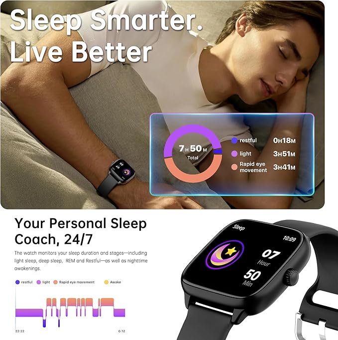 Health Fitness Tracker (Answer/Make Calls), Smart Watch with 24/7 Heart Rate Monitor, Activity Tracker with Blood Pressure, Blood Oxygen, 120+ Sport Modes Sleep Tracker for Women Men (Black)