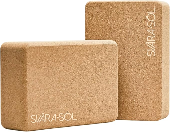 Cork Yoga Blocks 2 Pack | 9x6x3 Inch Natural Cork Block Set | High-Density Yoga Blocks for Stability & Support | Eco-Friendly Yoga Essentials