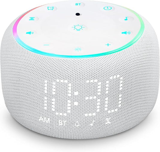 White Noise Machine Alarm Clock: Auto-Dimmable Clock for Bedrooms - 5W Stereo Bluetooth Speaker - Sound Machine with 24 Sleep Sounds for Adults Kids