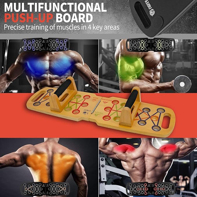 Wooden Portable Push up board, foldable fitness strength training pushup stand with solid bar grips, 2 handles for floor, professional push up training equipment for man and women