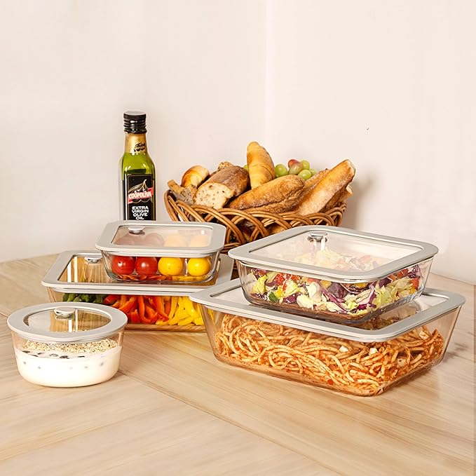 Glass Food Containers with Glass Lid, Microwave Safe Food Storage Container Set, 3 Pack of Large Size, Food Storage Containers with Lids, Meal Prep containers with Leak Proof Lid.