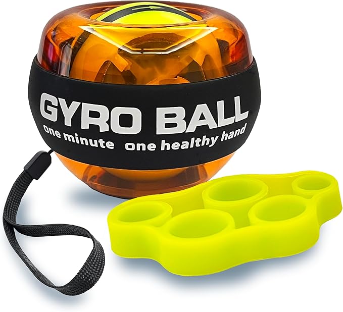 Auto-Start Gyro Ball Wrist Trainer – No Counter Grip Strengthener with Finger Band for Hand & Forearm Exercise – Stress Relief Spinner for Office, Rehab & Fitness