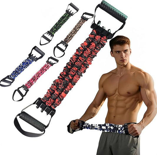 Chest Expander 3-Hole Resistance Band Multifunctional Adjustable Arm Exerciser Natural Latex Tube Anti-Break Durable Quick-Release Camo Sleeve for Women Teens Fitness Training