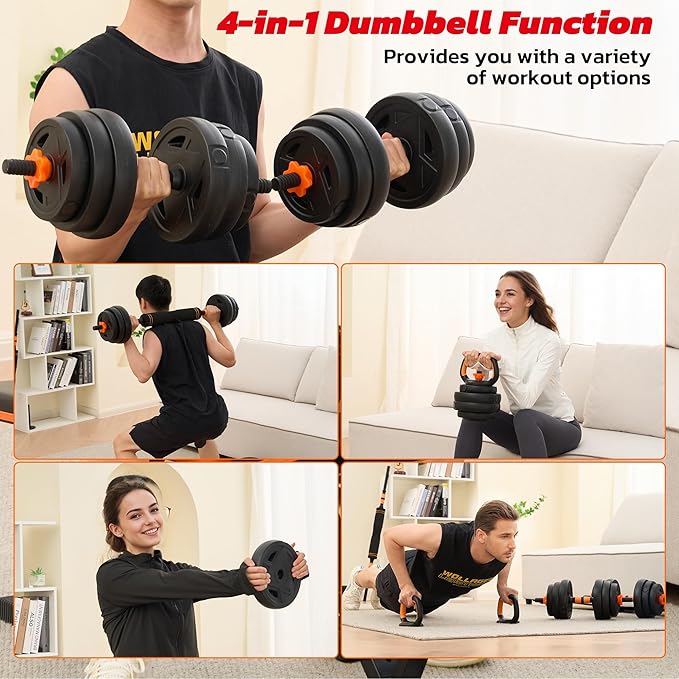 Adjustable Dumbbell Set, 66LBS Weights Dumbbells Set with Connector, 4 In 1 Dumbbell Set Used as Barbell, Kettlebell, Push-Up Stand and Weight Plate, Fitness Equipment for Home Gym