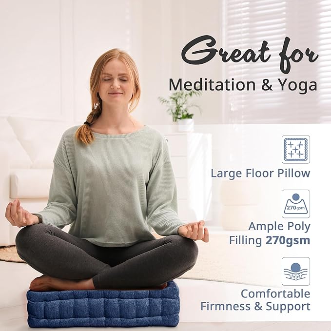 Intelligent Design Azza Floor Pillow, Large Cushions Sitting for Adults, Floor Pillow for Meditation or Yoga, Lustrous Chenille Tufted with Scalloped Edges for Bench/Chair Cushion, 20"x20"x5" Navy