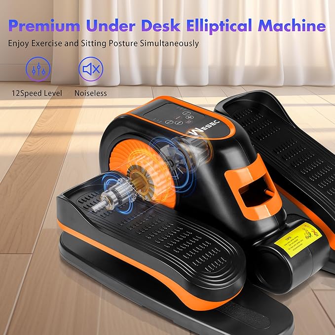 Under Desk Elliptical Machine, Electric Elliptical Training Machine w/Remote & 12 Speeds Level, Manual & Auto Mode, Elliptical Traier for Seniors Seated Pedal Exerciser for Home Office