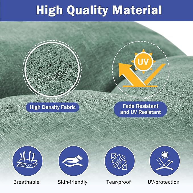 Bench Cushions for Outdoor Furniture, 36 x 14 Inch Outdoor Bench Cushion, Patio Bench Cushion with Durable Ties, Long Patio Seat Cushions for Garden, Indoor, Kitchen&Dining, Green