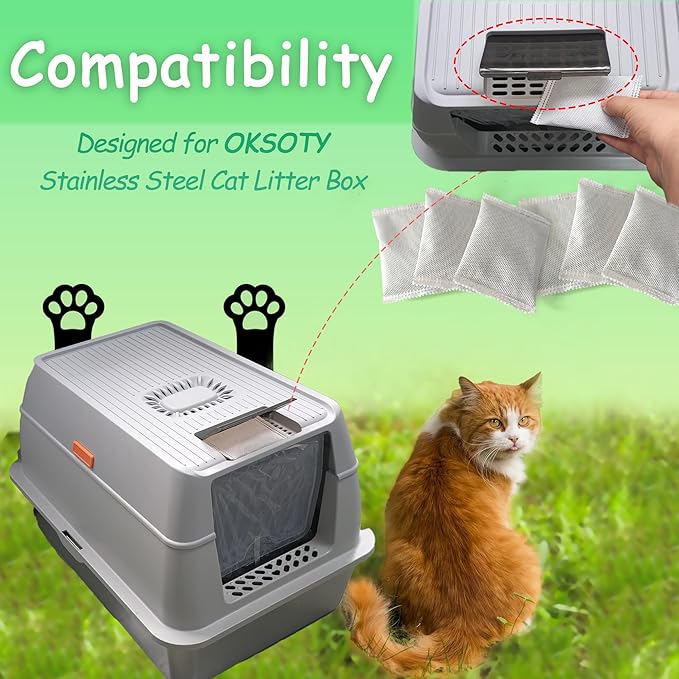 Activated Charcoal Odor Absorber Bags Compatible with OKSOTY Stainless Steel Cat Litter Box, Natural Coconut shell Charcoal Bags, Absorb Odors/Control Damp from Pets/Keep Home Fresh(6PCS)