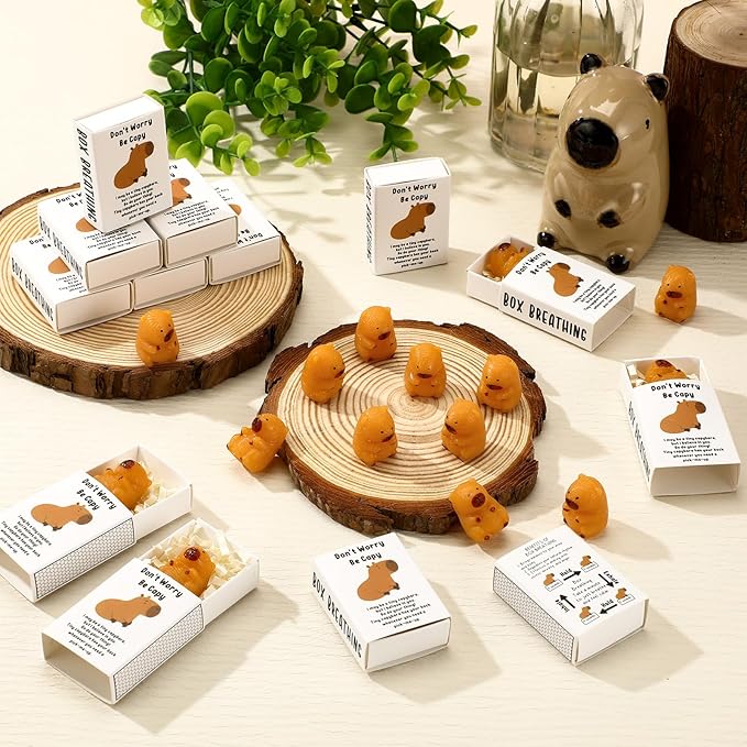 Wettarn 24 Sets Capybara Gifts Positive Stress Balls with Support Gift Boxes Inspirational Party Favors for Employee Coworker Friends Office Stress Relief Toys