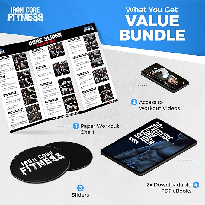 Core Sliders for Working Out, Dual Sided Exercise Gliding Discs for Use on All Surfaces, Ultimate Core Trainer, Light and Portable, Gym & Home Total Body Workout Equipment