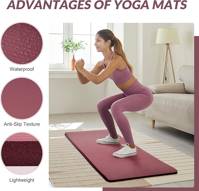 BalanceFrom 1-Inch Thick High-Density Exercise Yoga Mat, Non-Slip Workout Mat with Carry Strap for Men & Women, Ideal for Pilates, Stretching & Floor Exercises at Home or Gym, Multiple Color