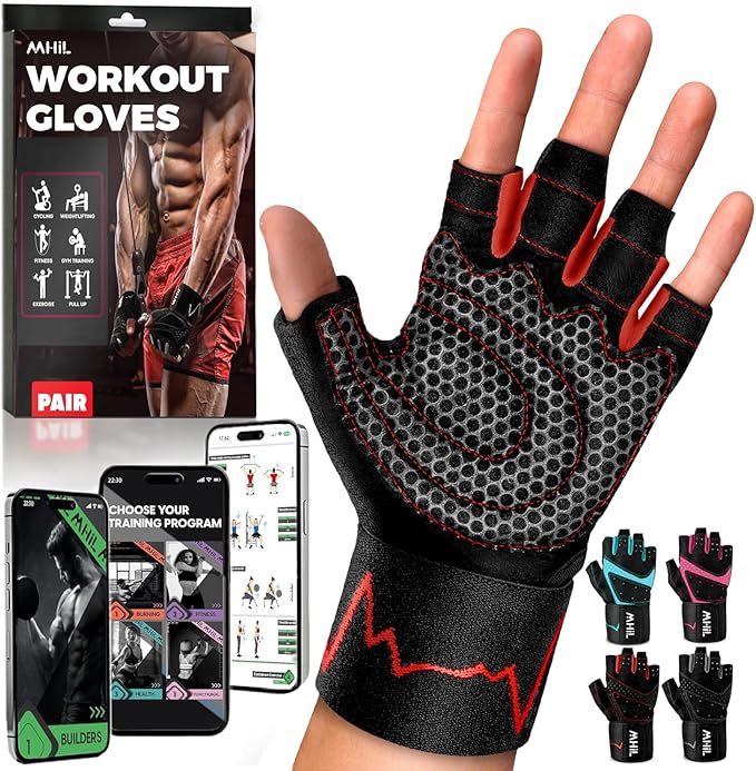 MhIL Workout Gloves for Men โ Comfortable Gym Gloves for Men with Enhanced Grip for Safety and Hand Protection โ Weight Lifting Protection with Wrist Wraps Support for Performance Boost and Style