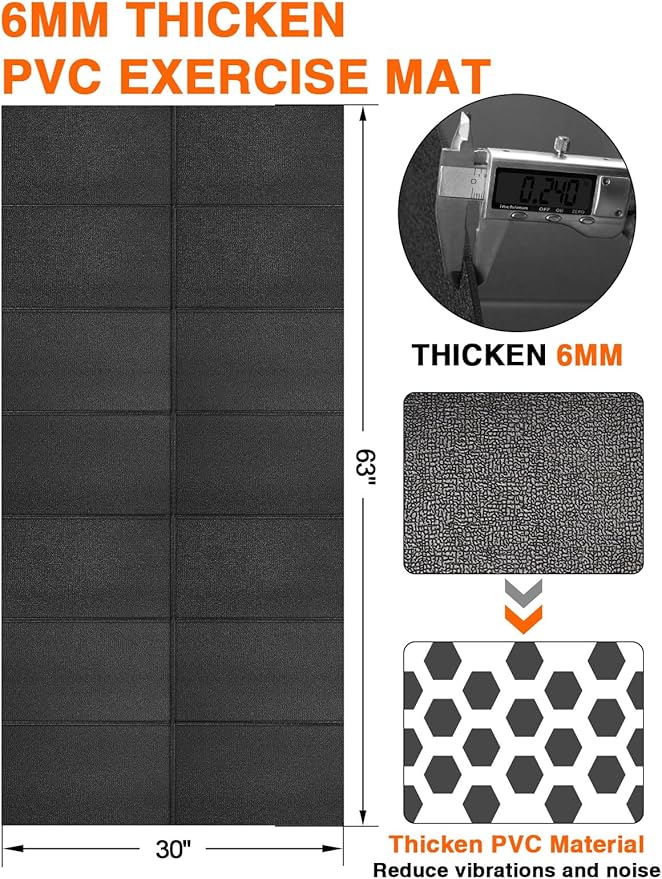 Treadmill Mat, 5'x2.5'/5.6'x2'/6.5'x3'/8'x3',6mm Thickness Exercise Equipment Mat for Carpet Hardwood Floors, Compatible with Walking Pad,Spin Bike,Elliptical Trainer,Rowing Machine