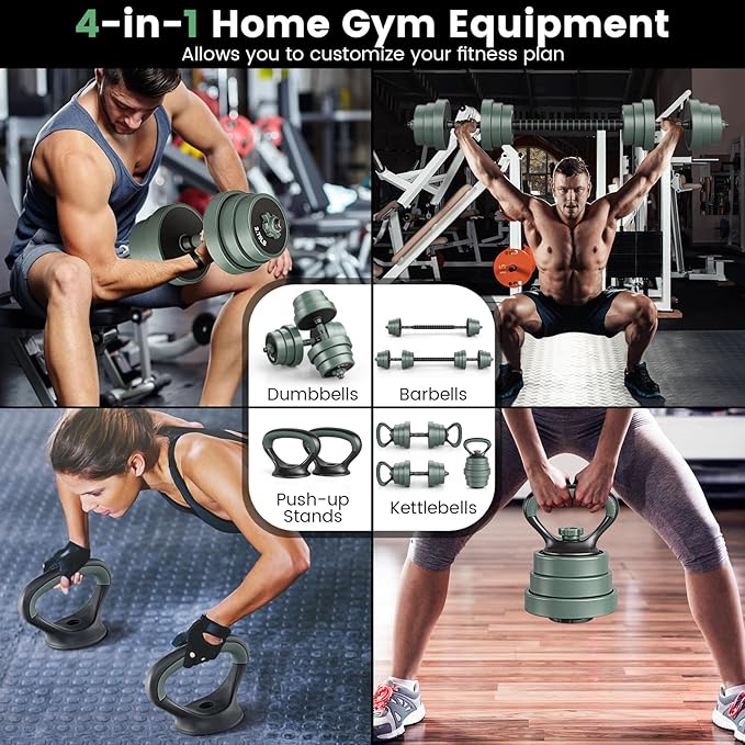 GYMAX Adjustable Dumbbell Set, 4 in 1 Free Weight Set with Connector, 92/47 LBS Used As Dumbbells, Barbells, Kettlebells, Push up Stands, Weight Lifting Training Equipment for Home Gym Workout Exercise