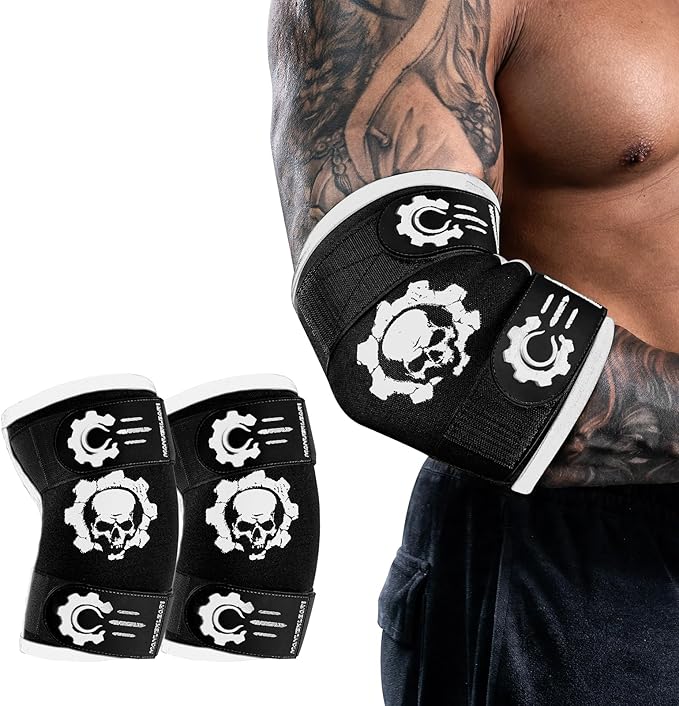 MANUEKLEAR 5mm Neoprene Weight Lifting Elbow Sleeves for Men (1 Pair), Elbow Sleeves Weightlifting Men with 2 Adjustable Compression Straps for Bench and Powerlifting & Weightlifting
