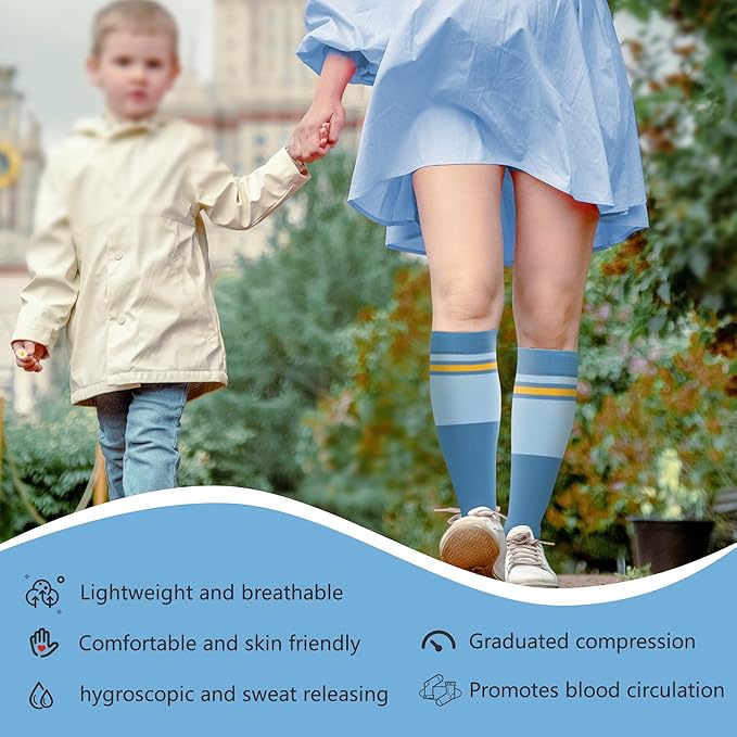 fenglaoda Compression Socks Women Men 4 Pairs, Knee High Support Socks for Running, Sports, Travel, Flight, Nurse