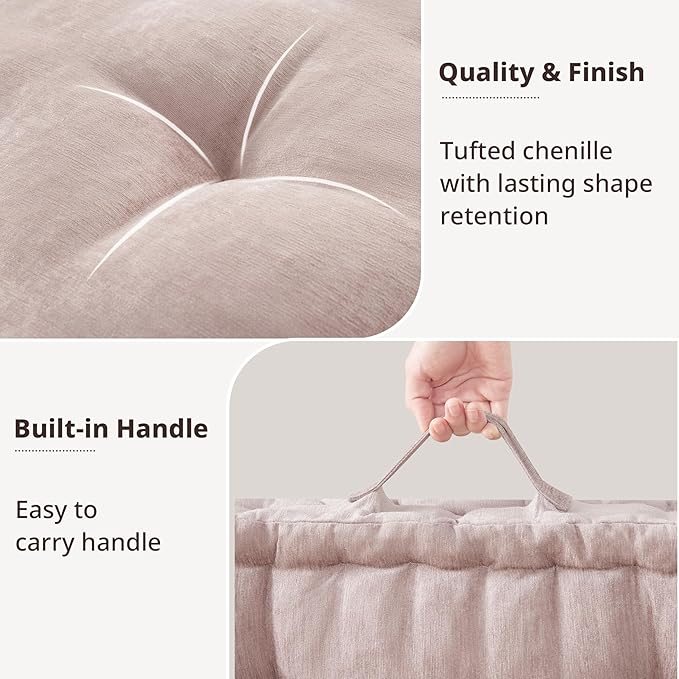 Intelligent Design Large Floor Pillow Meditation Cushion, 24" W x 24" L x 5" H, Square Blush with Handle