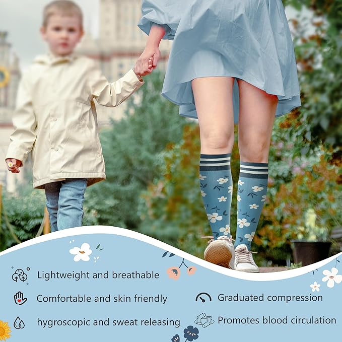 fenglaoda Compression Socks Women Men 4 Pairs, Knee High Support Socks for Running, Sports, Travel, Flight, Nurse