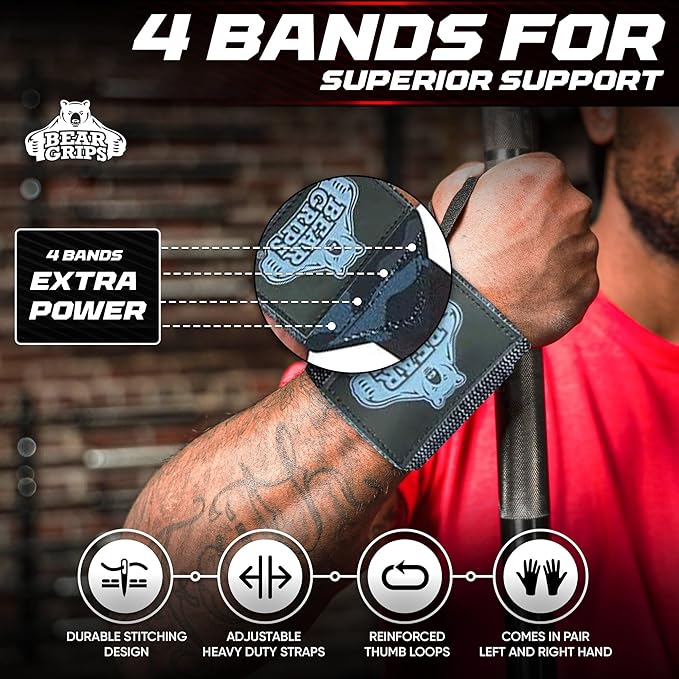 Bear Grips Wrist Wraps for Weightlifting | Weight Lifting Wrist Straps for Weightlifting | Extra Strength Gym Wrist Wraps | Two Wrist Wrap Per Pack | 12β & 18β | Lifting Wrist Wraps for Men & Women