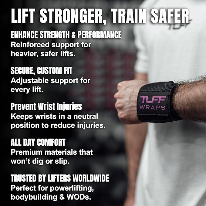 TuffWraps 16" Wrist Wraps: No Thumb Loops, Quality Gym Wrist Wraps for Weightlifting, Bench Press, Powerlifting, and Cross-Training—Try The Belt Loop Tightening System