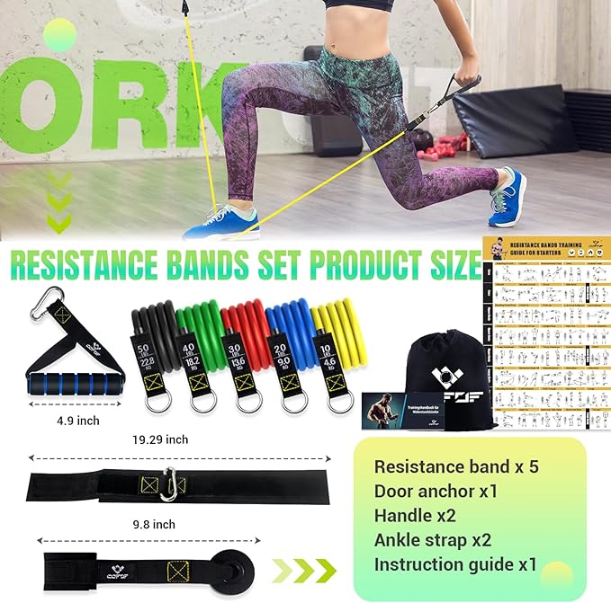 Resistance Bands Set with Yellow Handles, Exercise/Workout/Fitness Bands with Door Anchor, Legs Ankle Straps for Resistance Training,Physical Therapy,Home Gym Workout