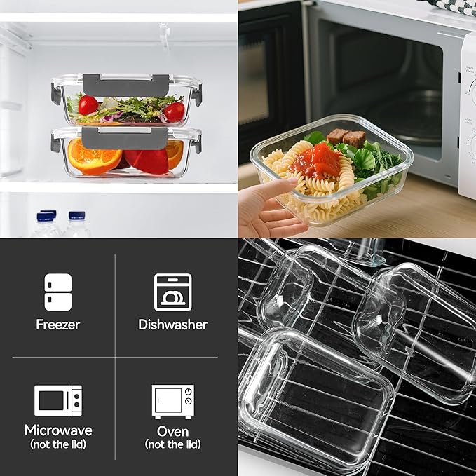 BAYZZ 10 Pack 22 oz Glass Meal Prep Containers, Glass Food Storage Containers with Airtight Lids, BPA-Free, Freezer and Microwave Safe