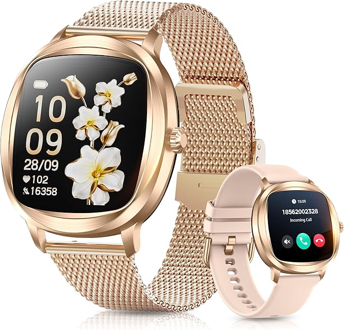 Women's 2pc Band Sports Watch/Smart Watch 1.72" Fitness Tracker with Heart Rate Monitor, 100+ Sports Modes, Sleep Tracking, 7-Day Battery, IP68 Waterproof (Gold)