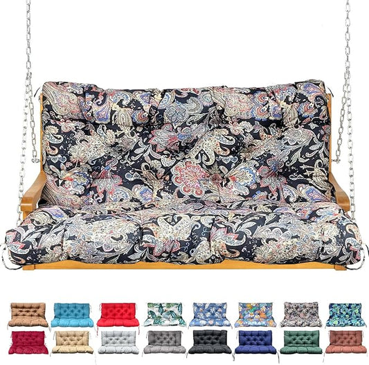 Porch Swing Cushion with Backrest,Waterproof Bench Cushion for Outdoor Furniture,2-3 Seater Replacement Thickened Swing Cushion with Ties,Patio,Outdoor,Backyard and Garden (Vintage Paisley,40x40")